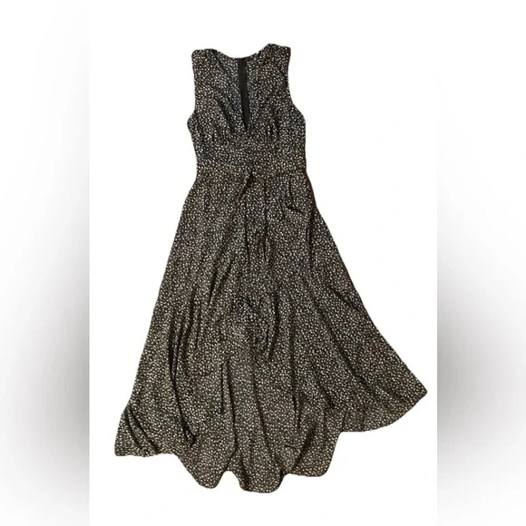 Lulus Fashion Find Black Ditsy Floral Print Ruffled Faux Wrap Midi Dress Medium - Picture 6 of 6